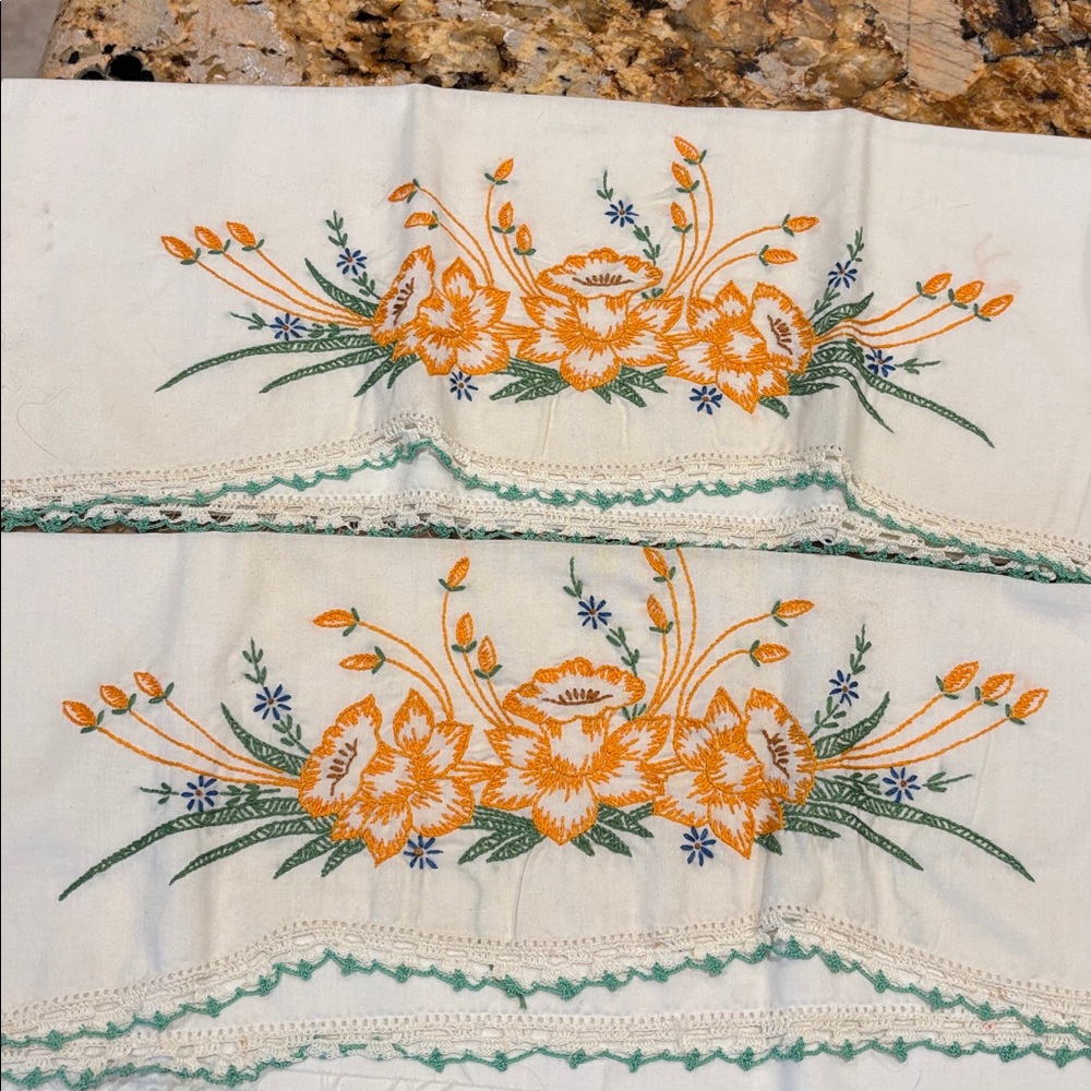 Pair of embroidered pillowcases